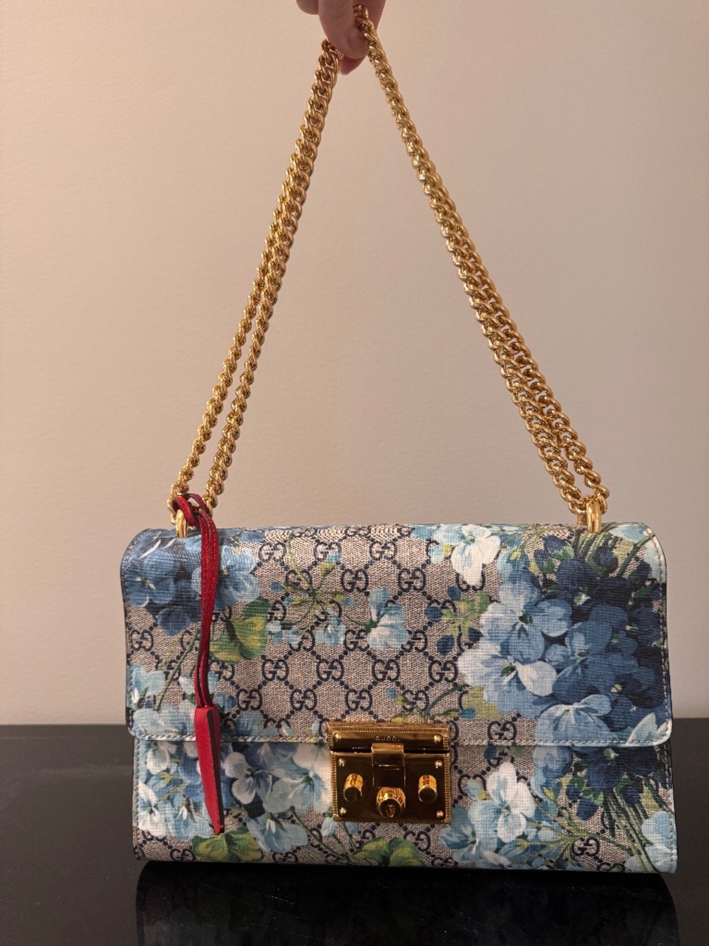 Gucci Padlock GG Supreme Blooms Shoulder Bag - Blue Floral